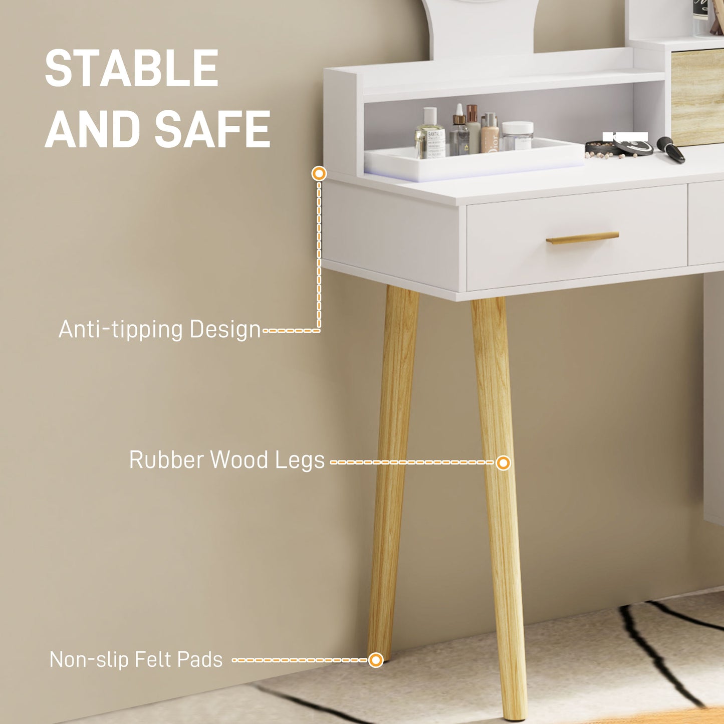 HOMCOM White Elegant Dressing Table With Ample Storage And LED Round Mirror Vanity Desk For Makeup