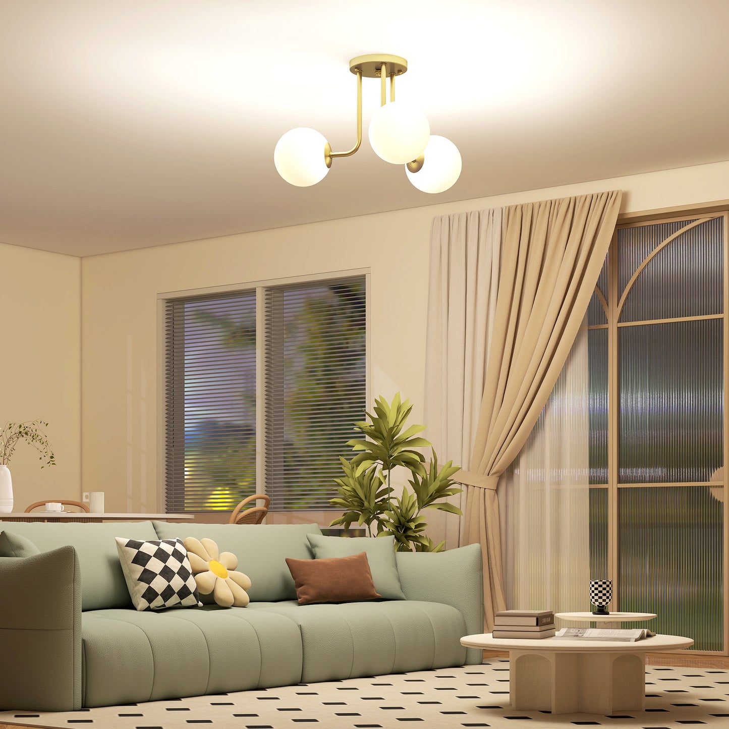 HOMCOM LED Ceiling Light With Globe Shades Modern 3 Light Fixture G9 Sockets Gold Tone For Living Room Bedroom Dining Room