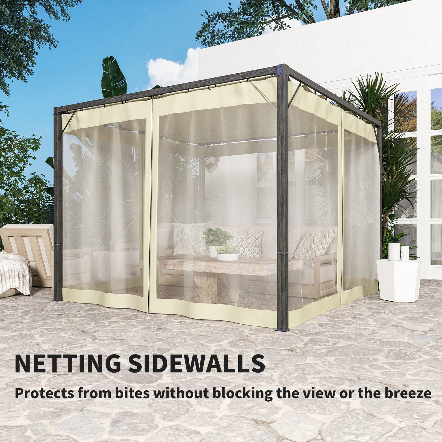 Outsunny 3 x 3m Aluminium Frame Pergola With Retractable Roof For Outdoor Shade Shelter Khaki