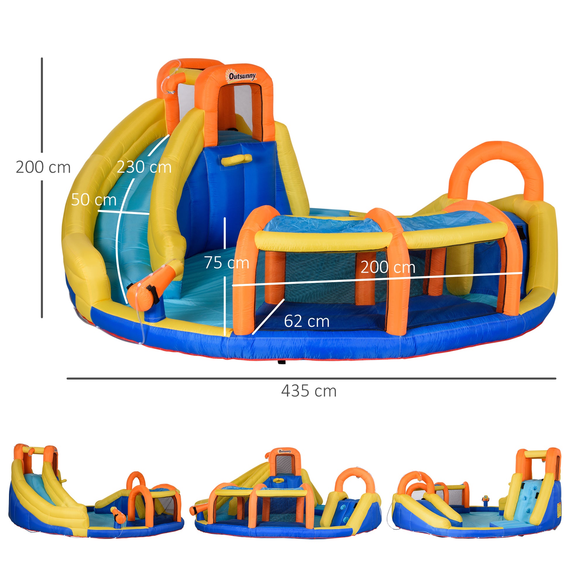 Outsunny 5-in-1 Kids Inflatable Funhouse with Slide, Water Pool, and Climbing Wall - Large Bouncy Castle for Outdoor Play, Includes 750W Inflator and Carry Bag - ALL4U RETAILER LTD