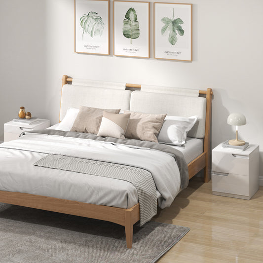 HOMCOM White High Gloss Bedside Tables Set Of 2 With Handleless Design And Two Drawers