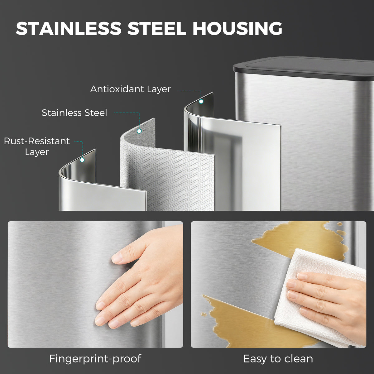 Homcom 55L Touchless Sensor Trash Can For Kitchen Stainless Steel