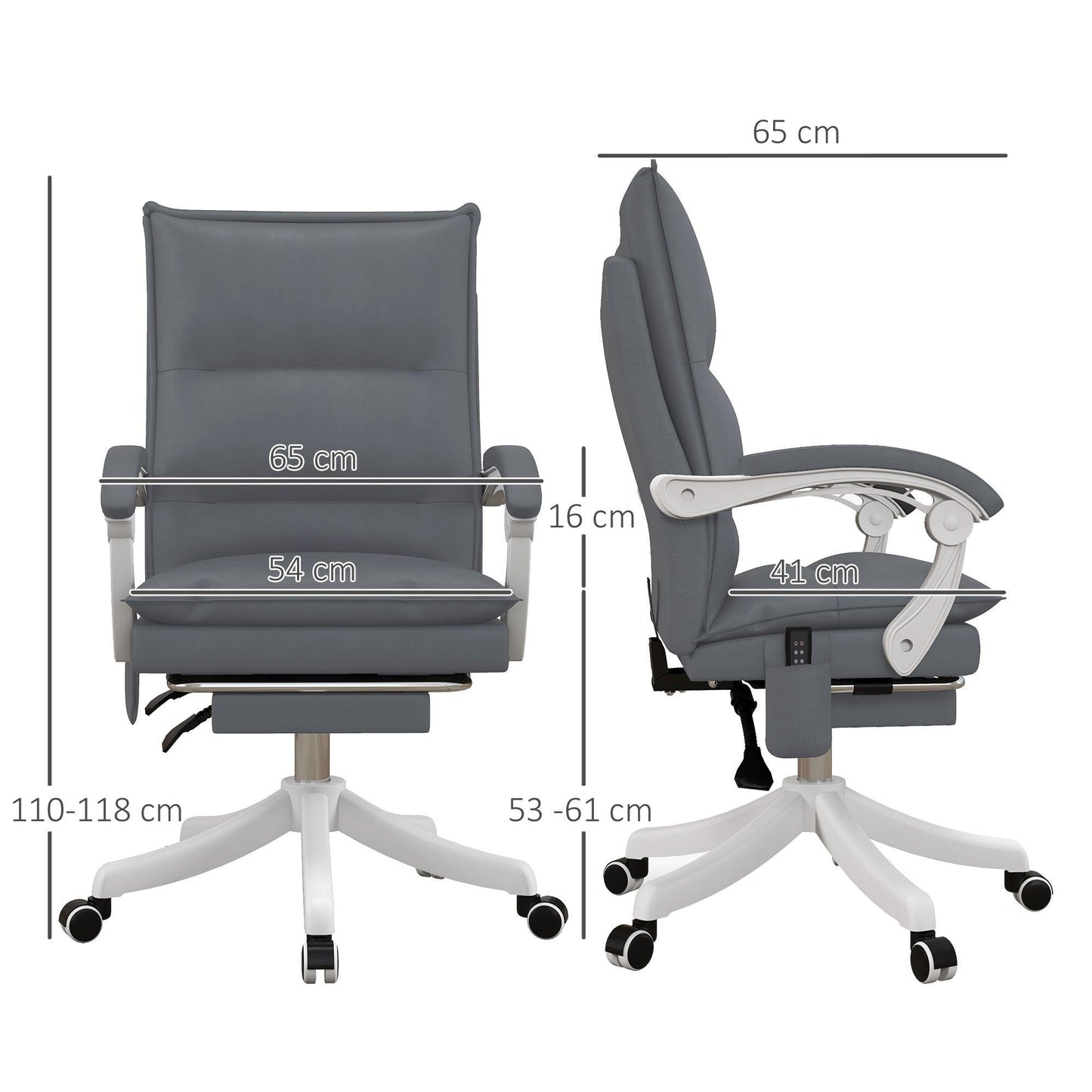 Vinsetto Grey Massage Office Chair with Heat and Footrest - ALL4U RETAILER LTD