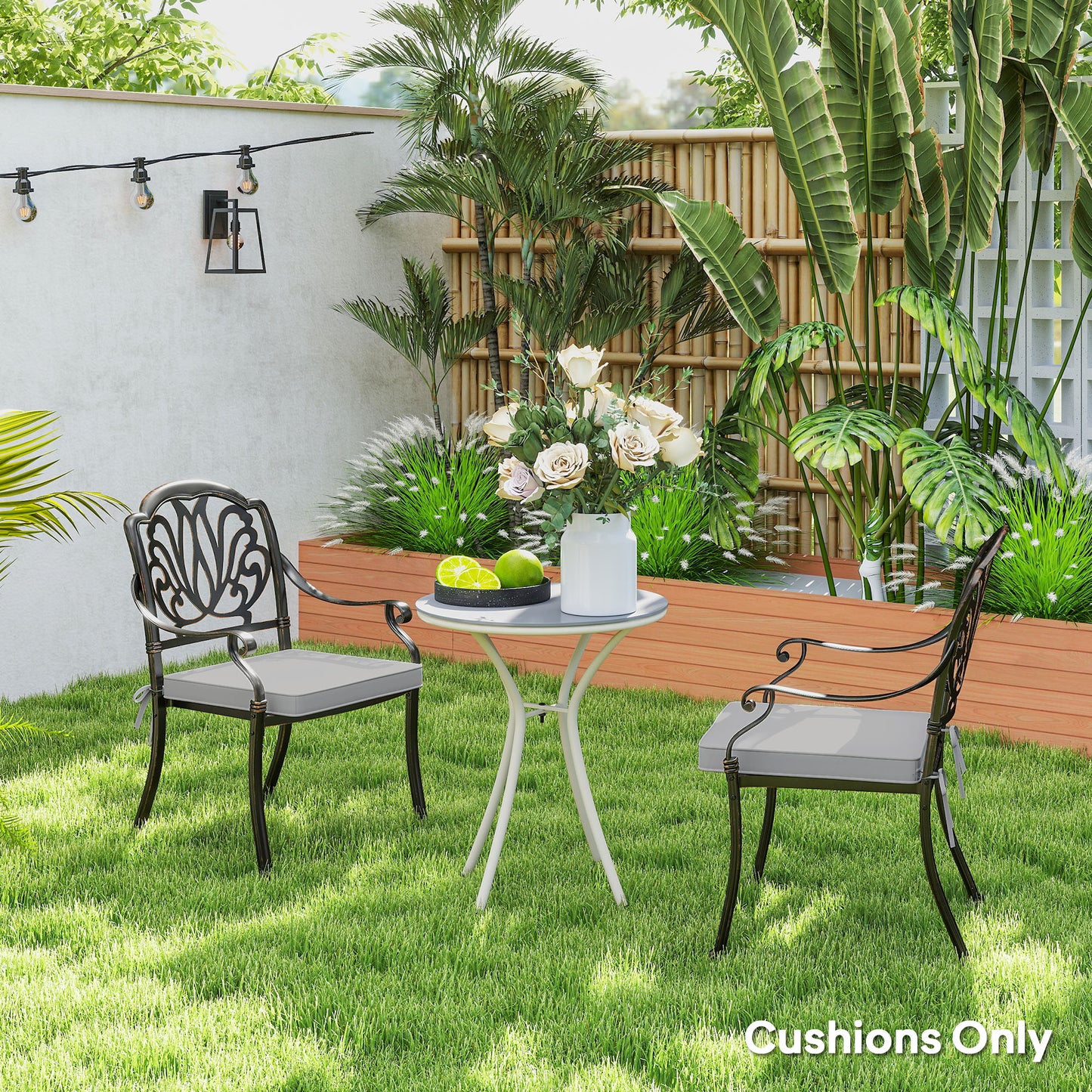 Outsunny Set Of Two 45x45cm Garden Seat Cushions Light Grey For Outdoor Chairs Benches And Patio