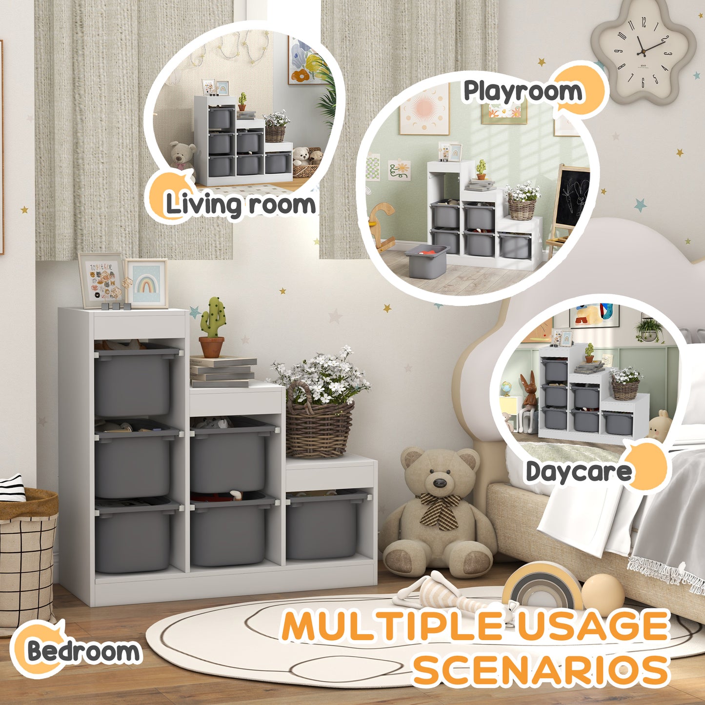 AIYAPLAY Three Layer Toy Storage Organizer With Removable Bins For Kids Ages 3 To 8 Grey