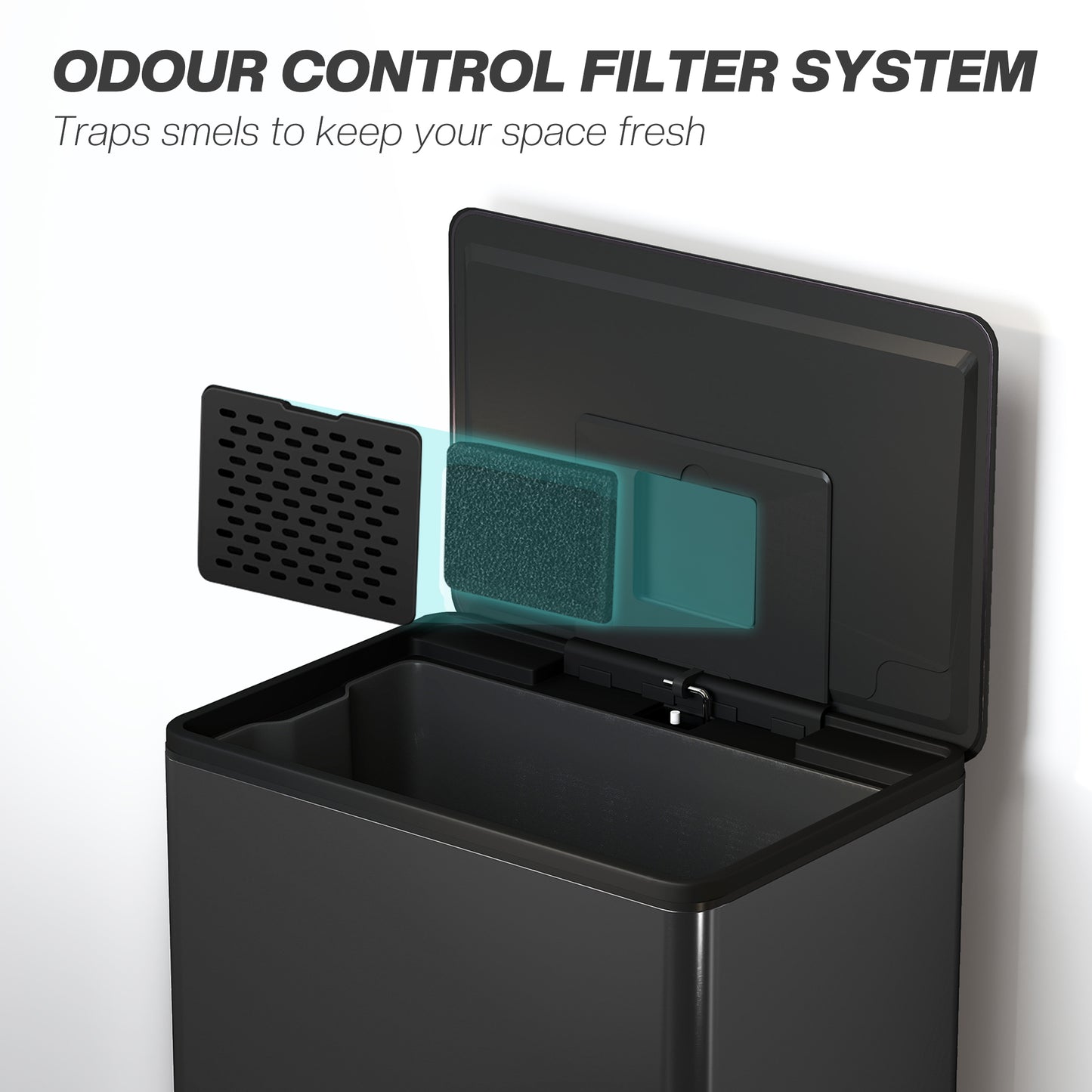 HOMCOM 45L Pedal Kitchen Bin With Soft Close Lid And Stay Open Function Removable Inner Bucket Odor Control For Kitchen