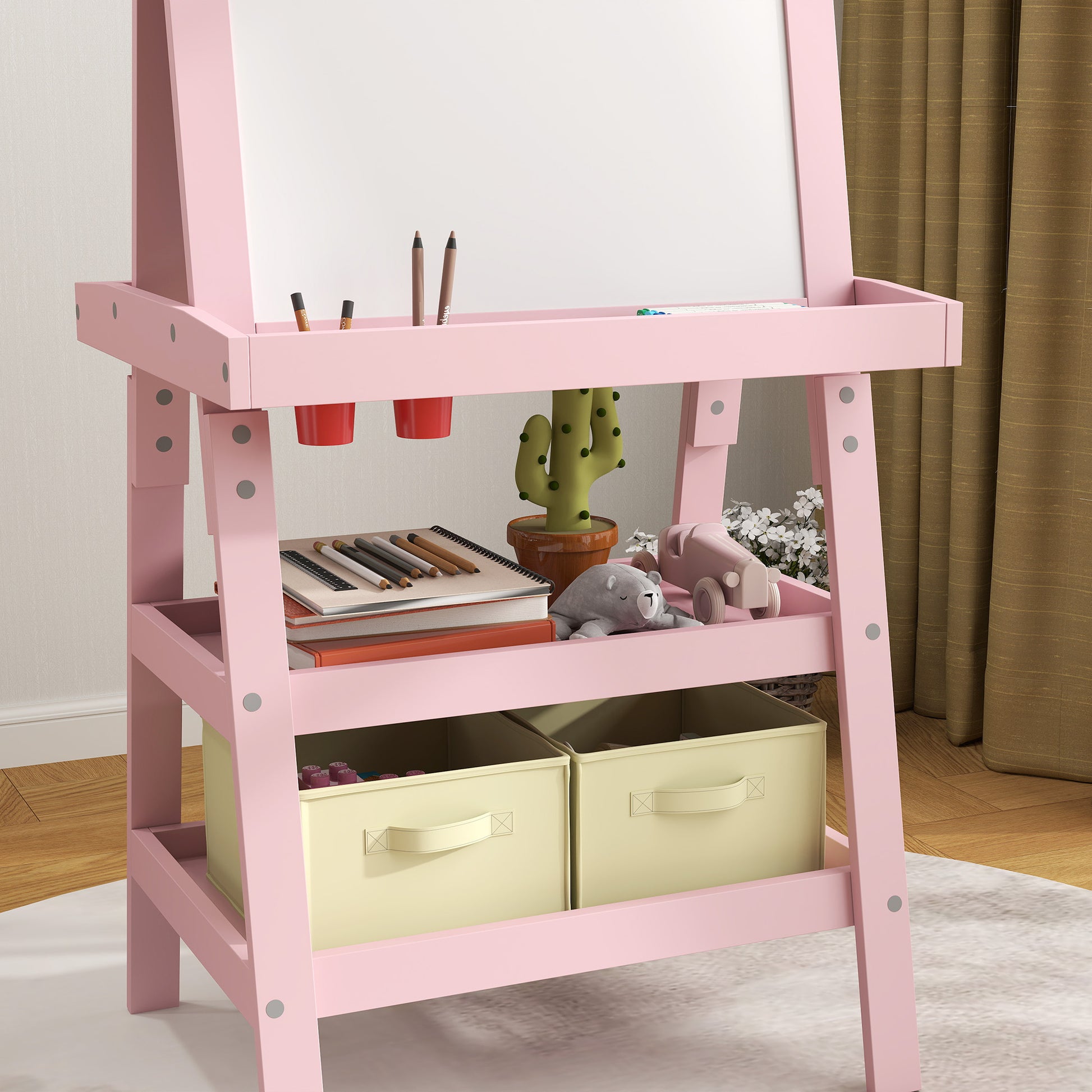 Pink 3-in-1 Kids Easel with Magnetic Whiteboard, Chalkboard, and Paper Roll - AIYAPLAY by Aosom UK - ALL4U RETAILER LTD