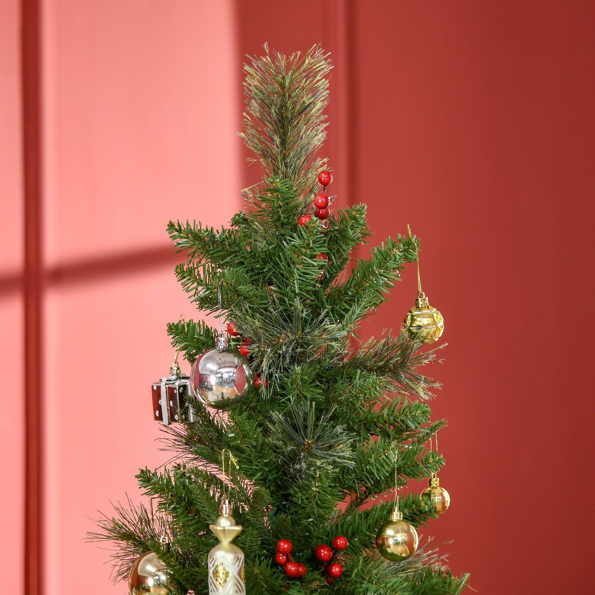 HOMCOM Realistic Branches Christmas Tree with Berries, Auto Open - Green - ALL4U RETAILER LTD