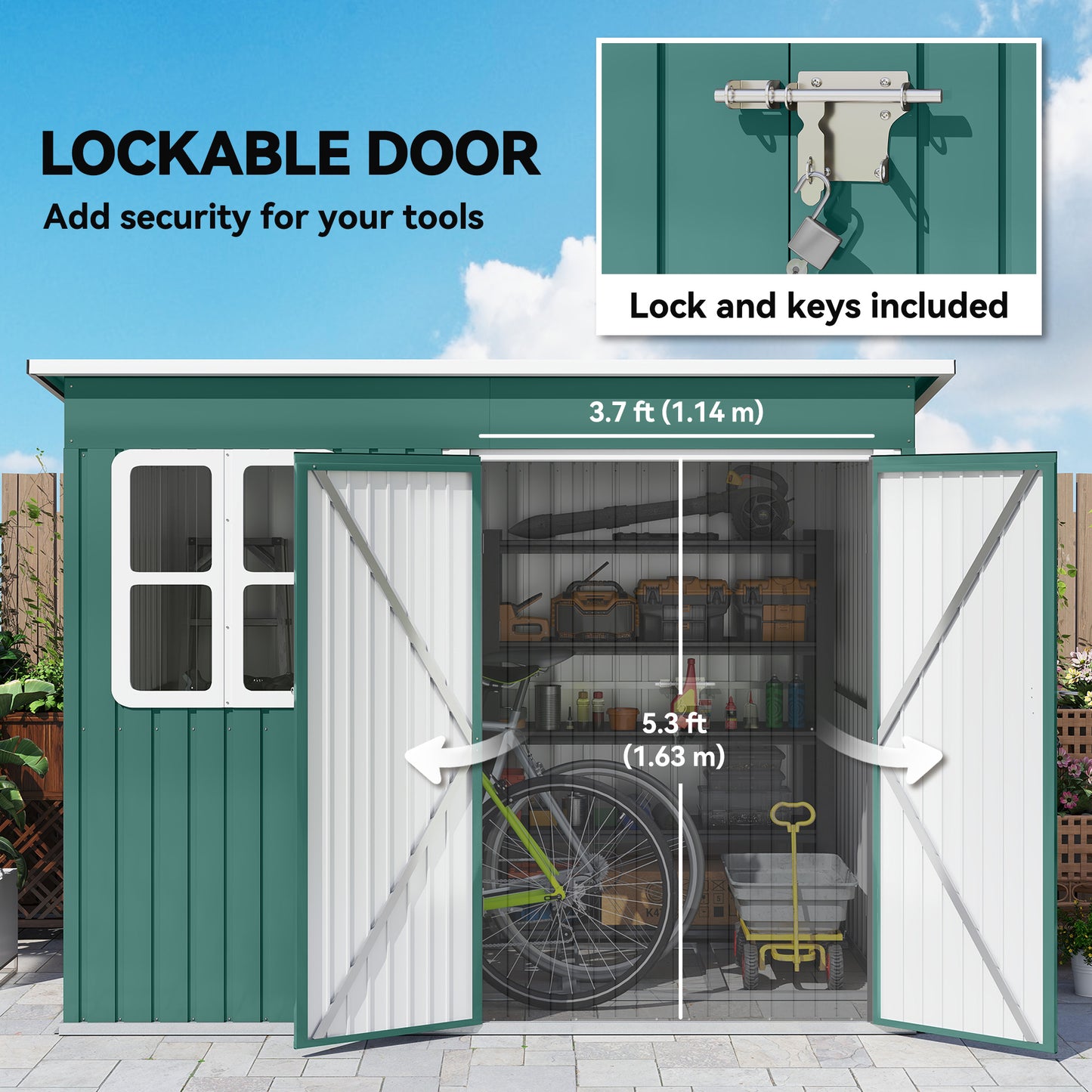 Outsunny 8.5 x 6ft Galvanised Steel Garden Storage Shed With Foundation Kit Window Air Vents Lockable Wide Doors