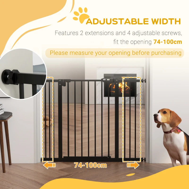 PawHut Black Metal Adjustable Dog Gate: Expandable Width 74-100cm for Secure Pet Containment - ALL4U RETAILER LTD