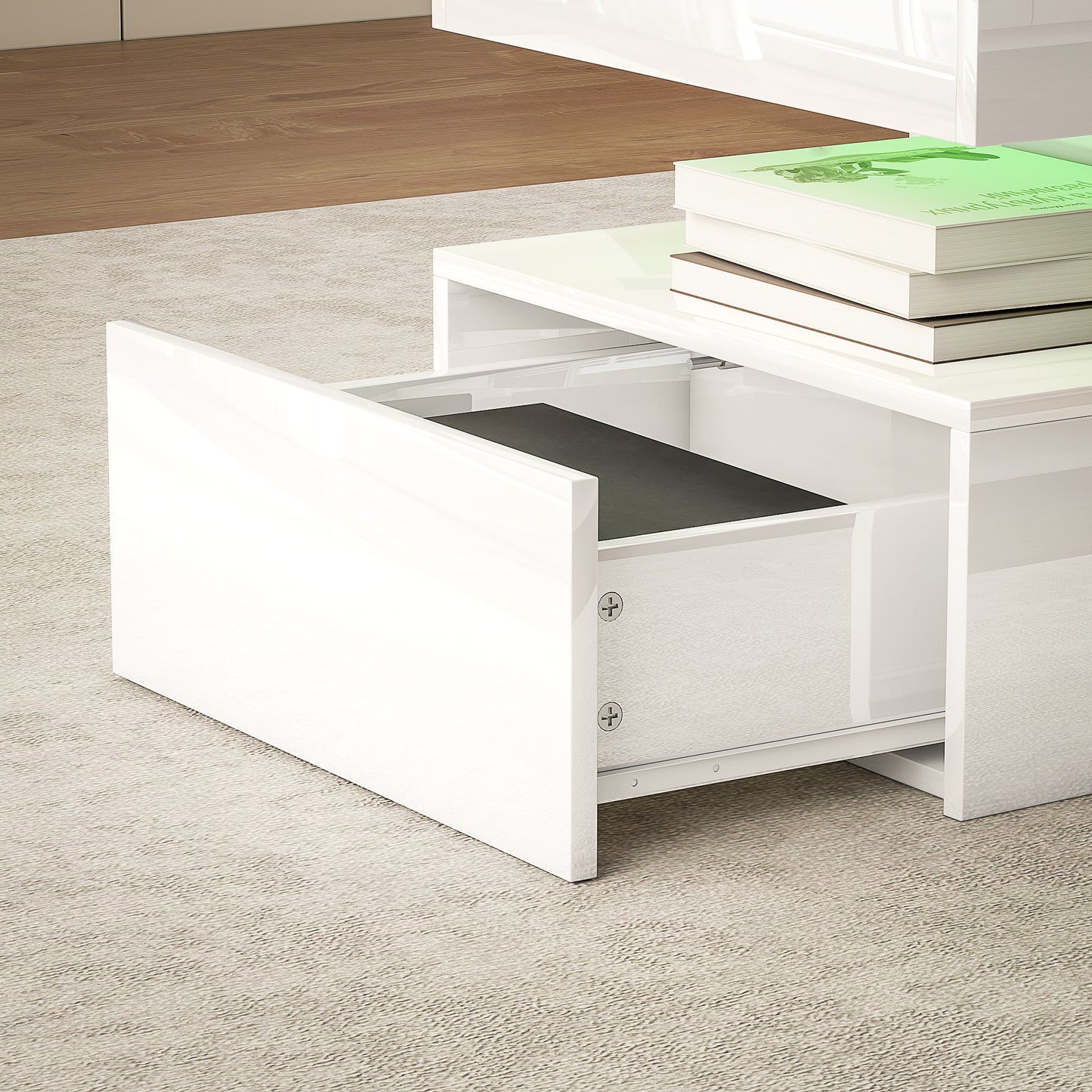 HOMCOM LED Coffee Table With Storage High Gloss White Modern Minimalist Design With RGB Lighting