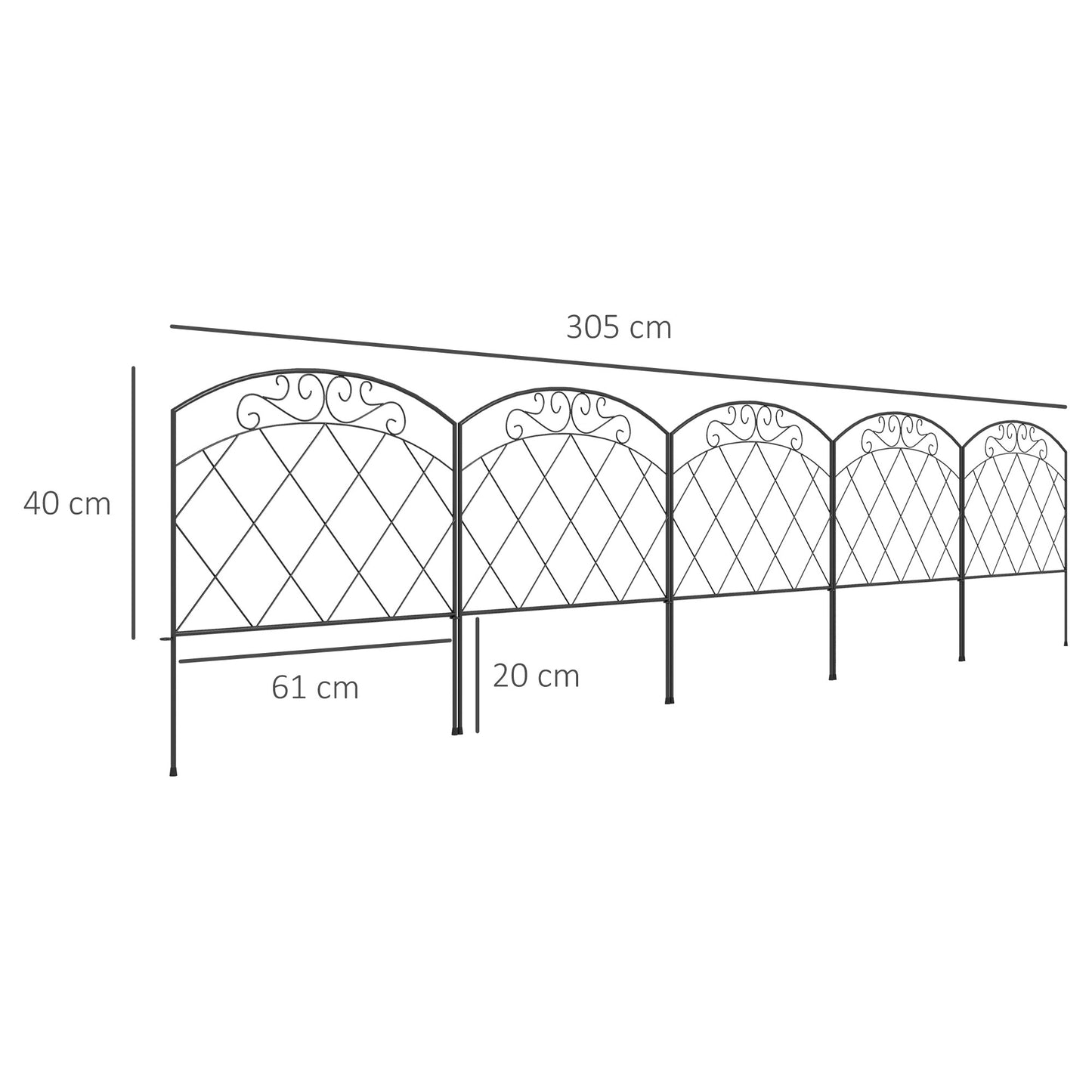 Outsunny 3m Decorative Metal Garden Fence With Swirl Pattern And Flexible Panels For Irregular Edges