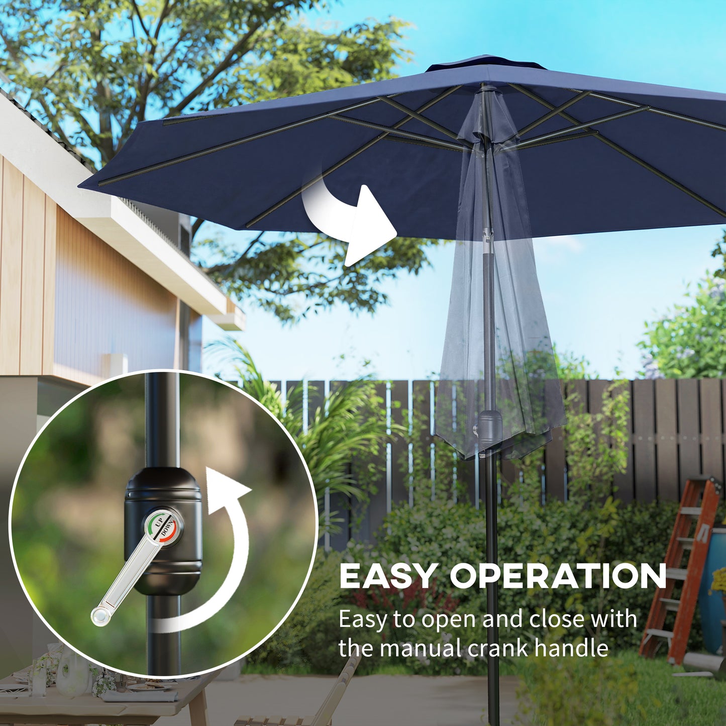 Outsunny 3m Garden Parasol Umbrellas With Tilt And Crank Handle 8 Ribs Navy Blue