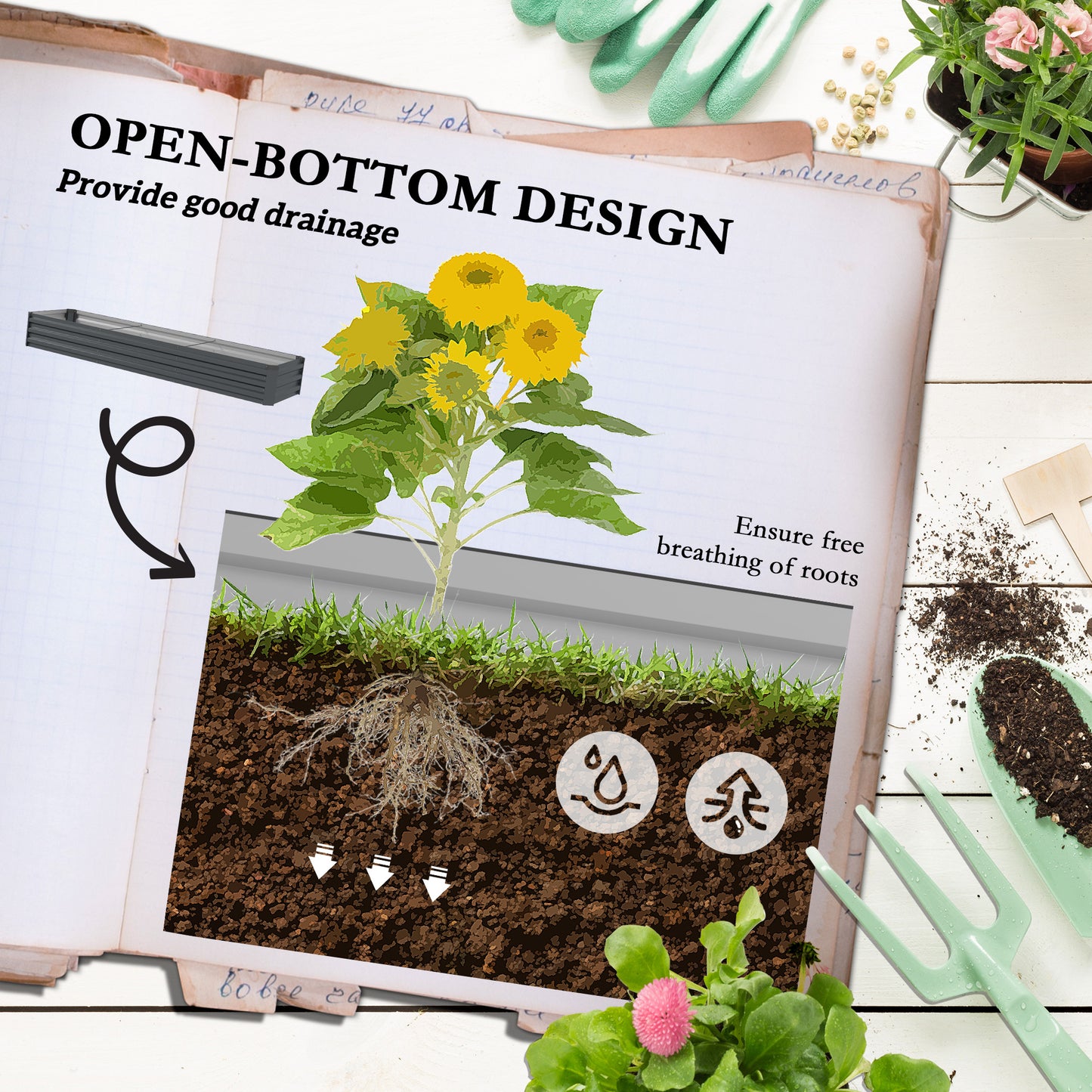 Outsunny 60 By 240cm Galvanised Steel Planter With Open Bottom Pack Of 2 For Outdoor Gardens