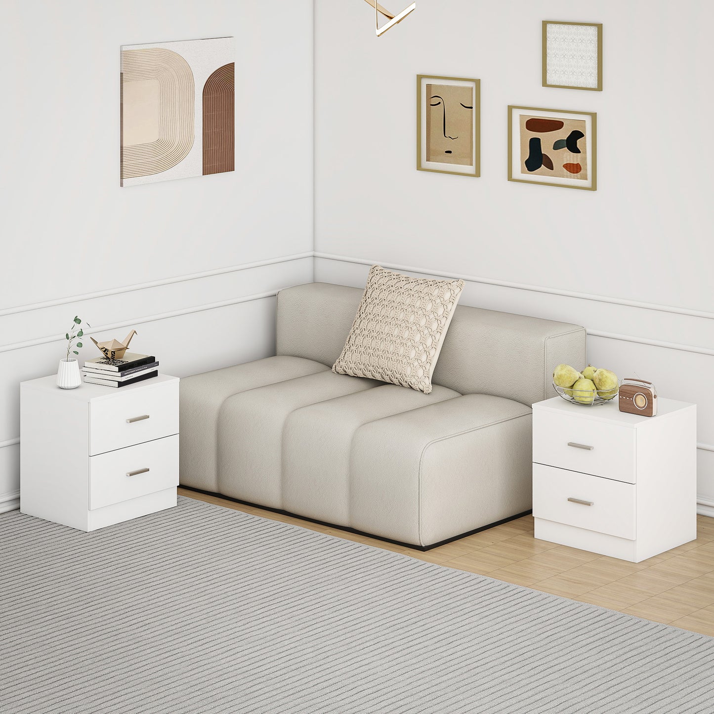 HOMCOM Set of 2 Modern Nightstands With 2 Storage Drawers White Bedside Tables for Bedroom and Living Room
