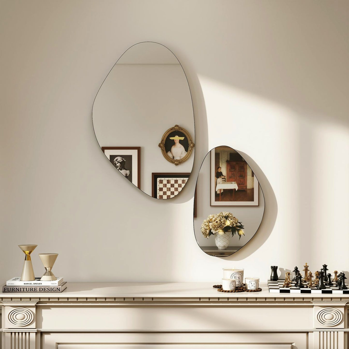 HOMCOM Pebble Shaped Wall Mirror Set Of 2 In Black With Metal Frame And MDF Construction