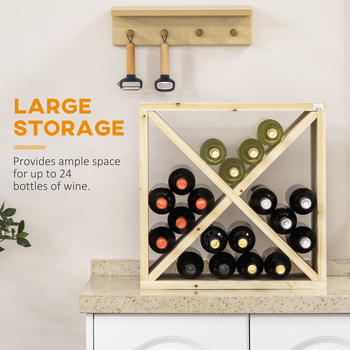 HOMCOM Set Of 2 Wooden Wine Rack X Shaped Tabletop Storage Holder For 24 Bottles Natural Wood