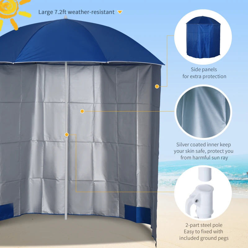 Outsunny 88" Arc 2.2M Blue Fishing Umbrella Beach Parasol with Sides - Brolly Shelter Canopy Shade, Includes FREE Carry Bag - ALL4U RETAILER LTD