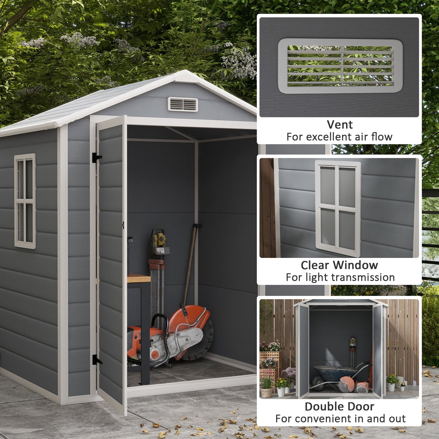 Outsunny Aluminium 6'x4.5' Grey Garden Storage Shed with Lockable Double Doors and Ventilation - ALL4U RETAILER LTD