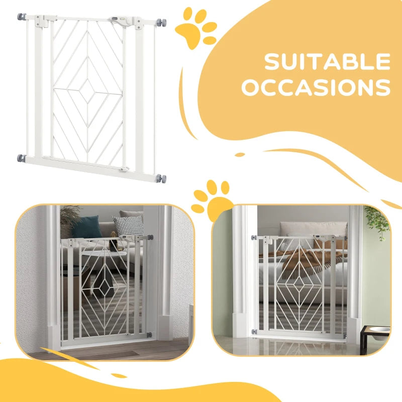 PawHut Pressure Fit Stair Gate - Dog Gate with Auto Closing Door, Double Locking, Easy Installation, Openings 74-80cm - White - ALL4U RETAILER LTD