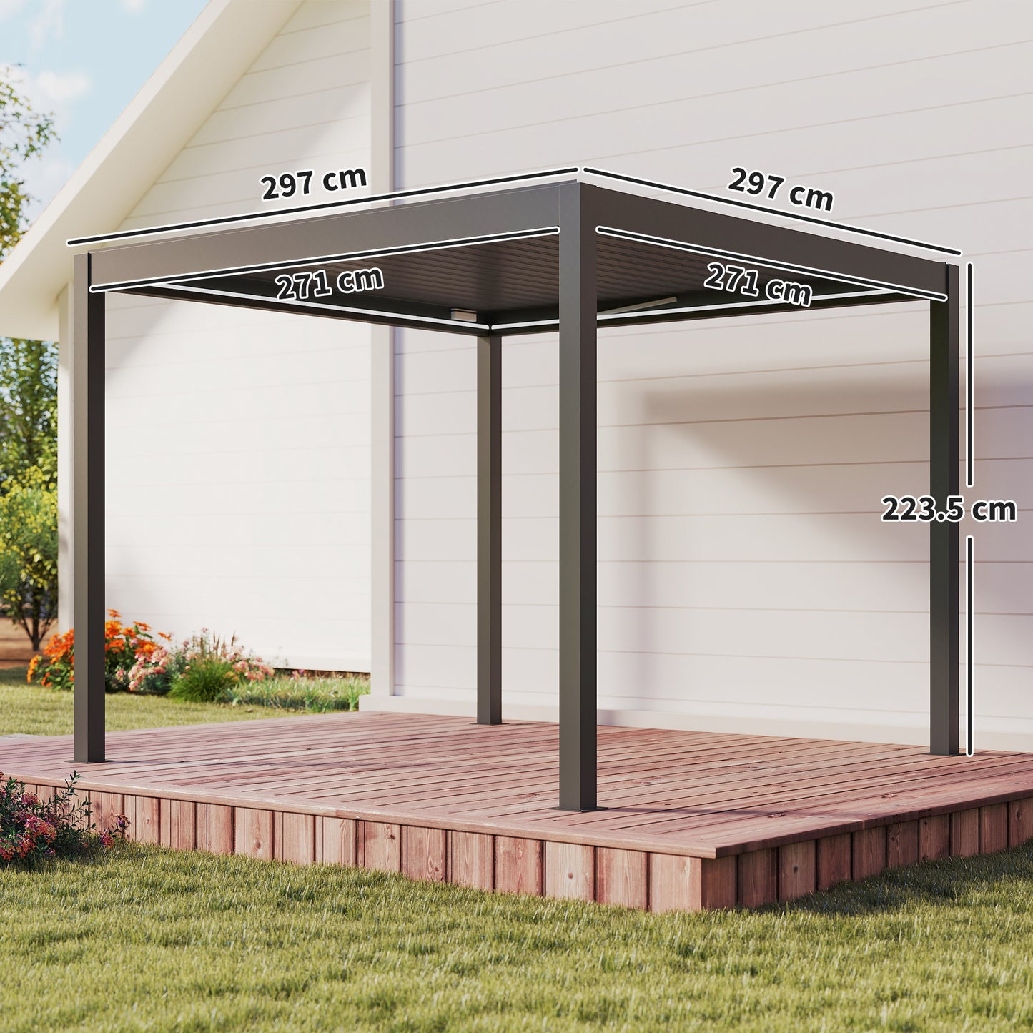 Outsunny 3x3m Electric Louvered Pergola With LED Lights Aluminium Hardtop Gazebo Remote Control Adjustable Roof