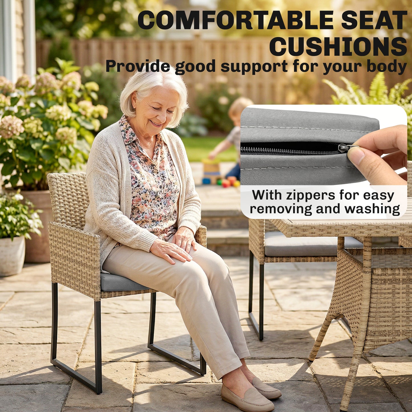 Outsunny 7 Piece Rattan Garden Dining Set With Wood Plastic Table And Six Stackable Chairs Dark Grey