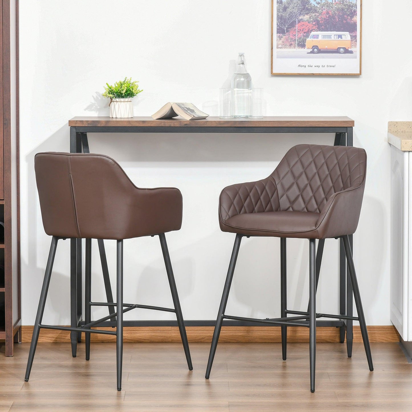 HOMCOM Bar Stools: Set of 2 Retro PU Leather Chairs - ALL4U RETAILER LTD