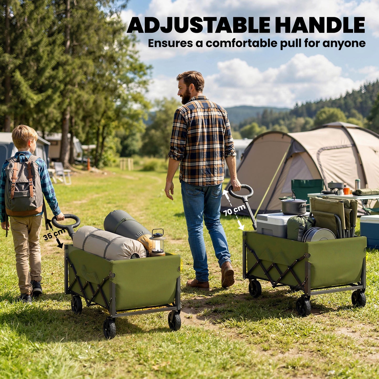 Outsunny 80L Foldable Festival Trolley On Wheels Collapsible Wagon Cart With Drop Down Tailgate Adjustable Handle Green