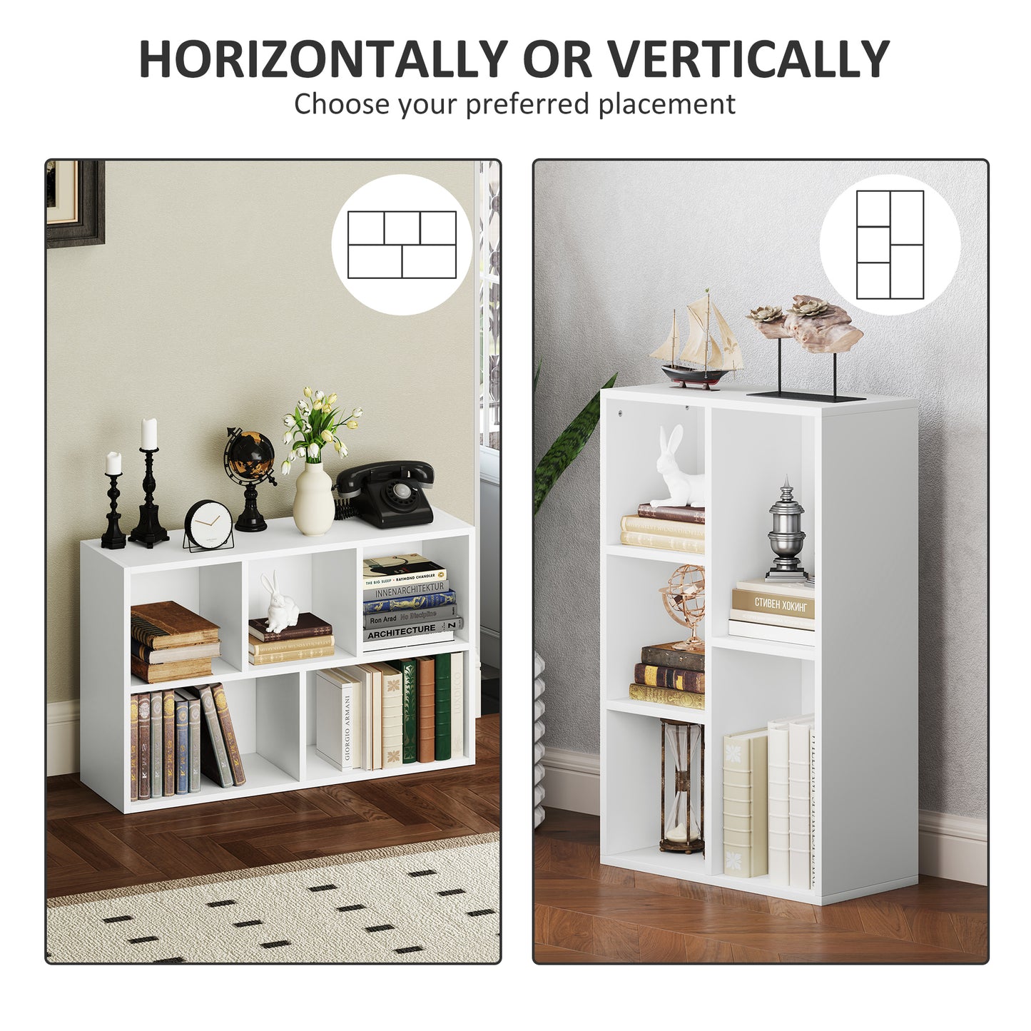 HOMCOM Two Tier Bookshelf With Five Compartments White Modern Open Storage Shelving Unit For Living Room