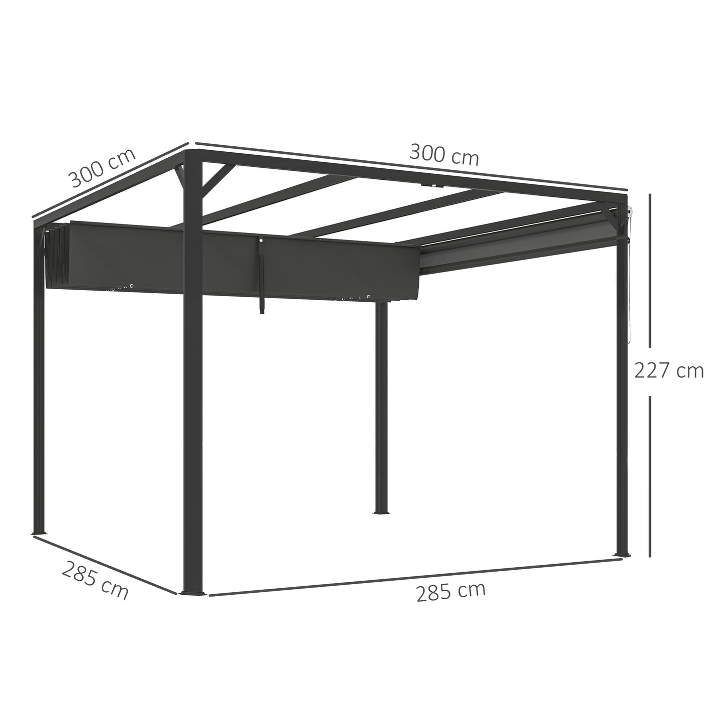 Outsunny 3x3m Aluminium Pergola With Retractable Roof And Wall For Outdoor Privacy Dark Grey