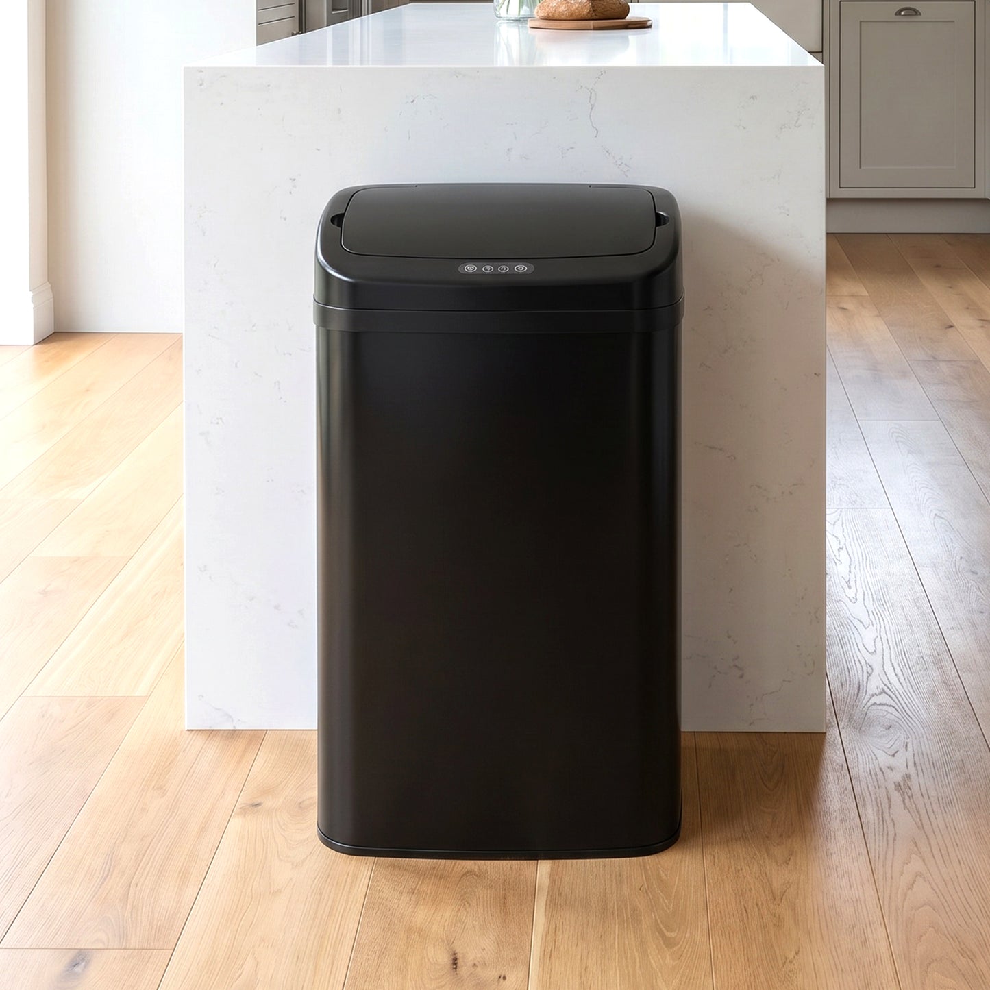 HOMCOM 48L Sensor Bin with Infrared Auto Open Lid Black Galvanised Steel Construction for Hygienic Waste Disposal