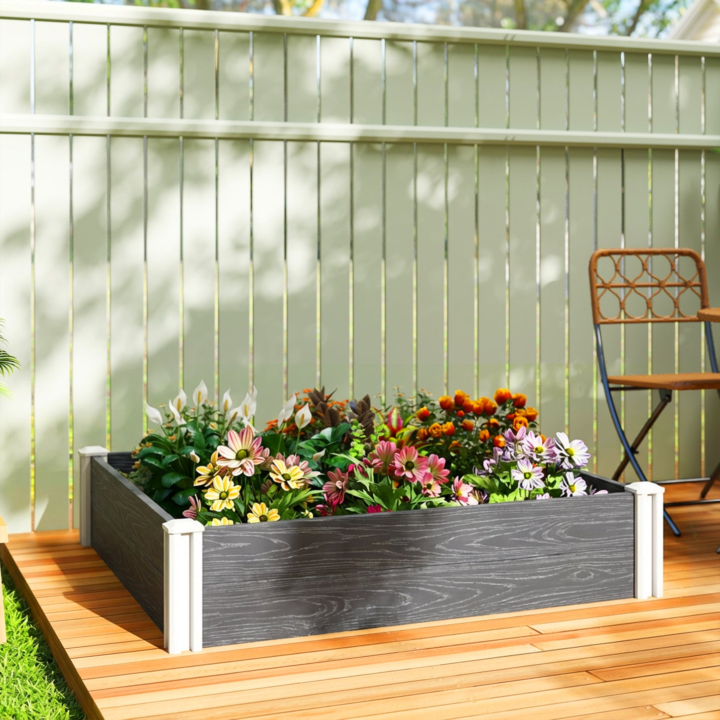Outsunny Vinyl Raised Garden Bed Kit 3 x 3 x 1ft Modular Elevated Box With Slotting Legs Open Bottom Dark Grey
