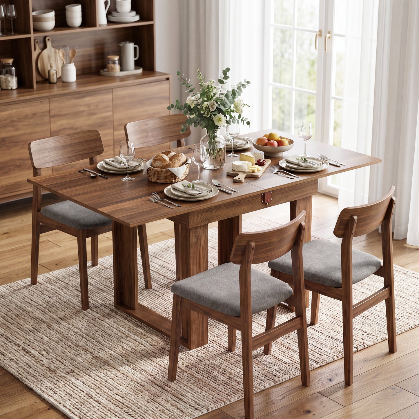Homcom Extendable Folding Dining Table With Hidden Storage And Grey Finish