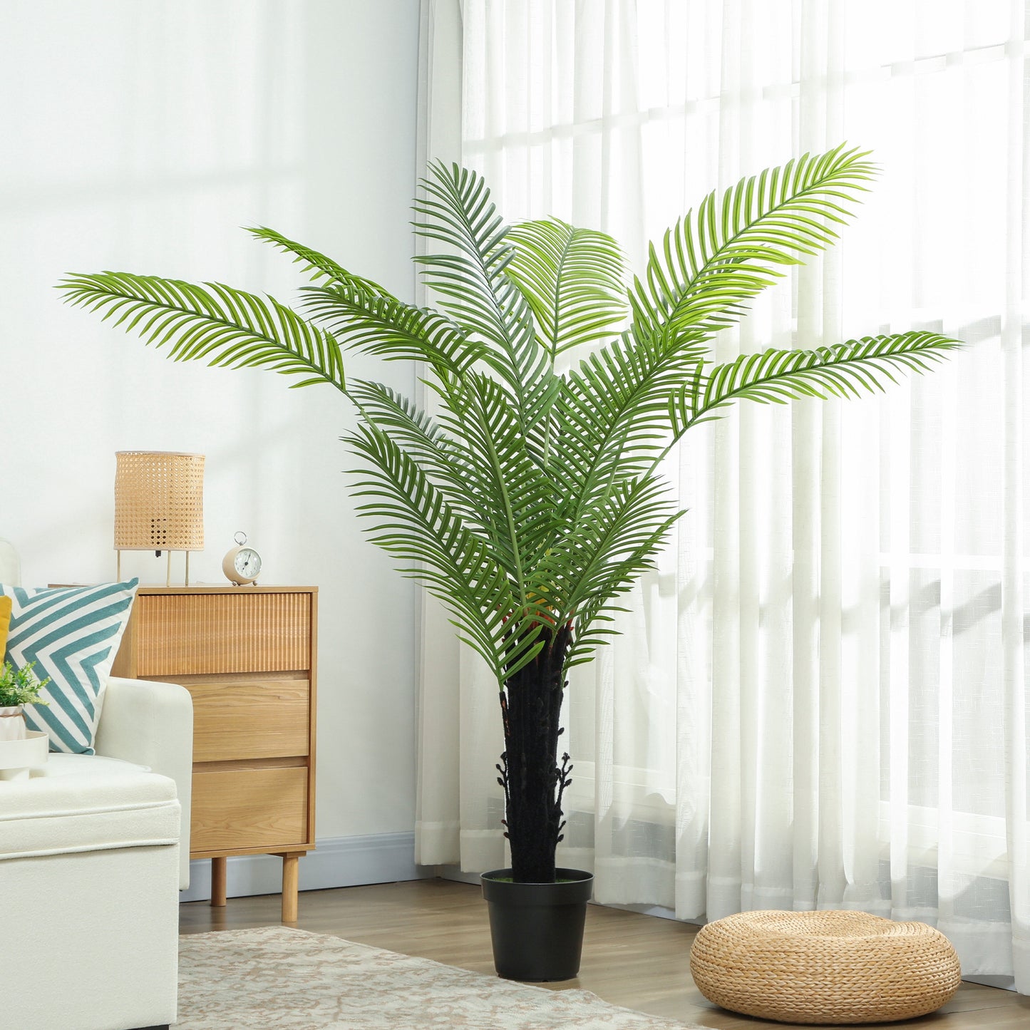 Artificial Areca Palm Tree 175cm with 16 PE Leaves Plastic Pot Flocked Soil Indoor Plant for Home Office Decor