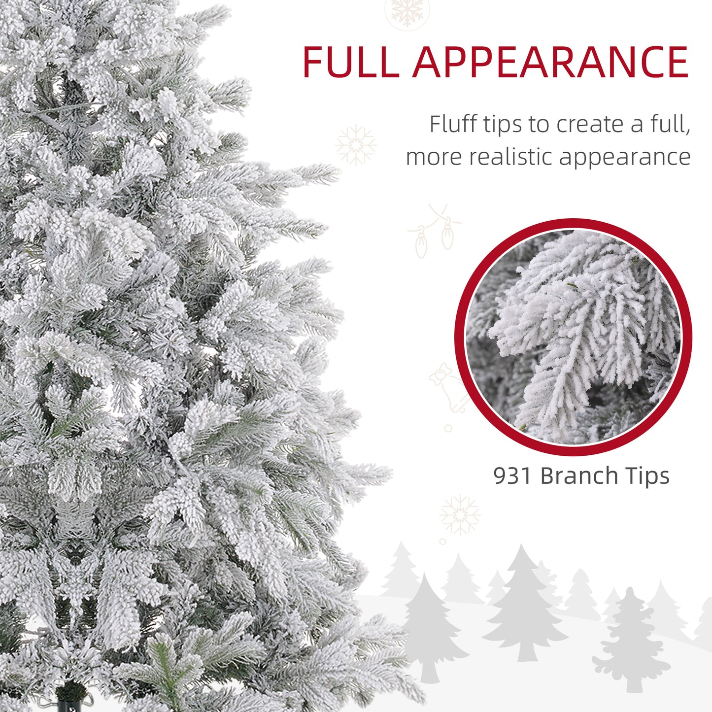 HOMCOM 5ft Prelit Snowy Flocked Christmas Tree with Warm White LEDs and 931 Tips, Includes Sturdy Metal Base - ALL4U RETAILER LTD