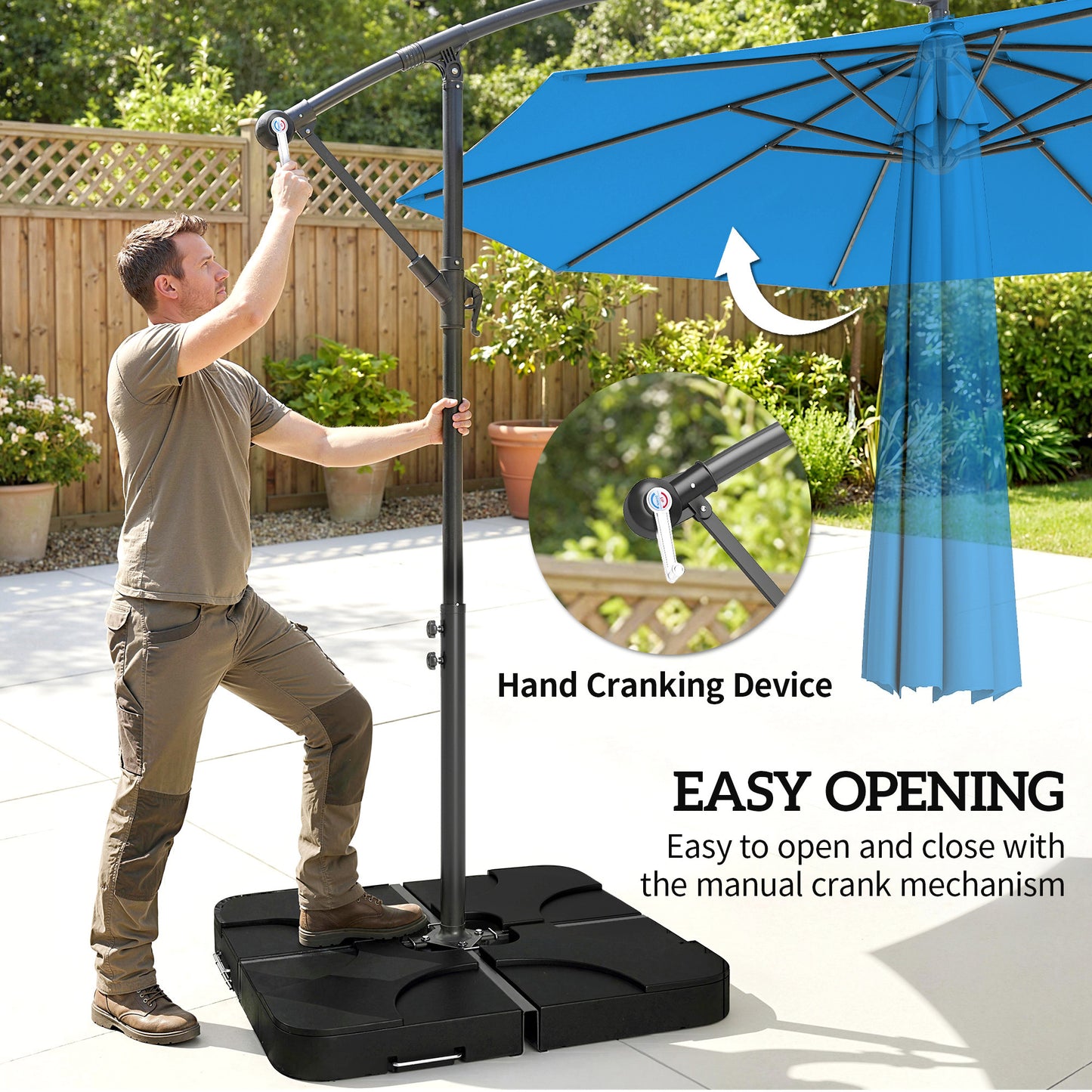 Outsunny 3m Overhanging Cantilever Parasol With Base Weights And Cover Blue For Outdoor Patio And Garden
