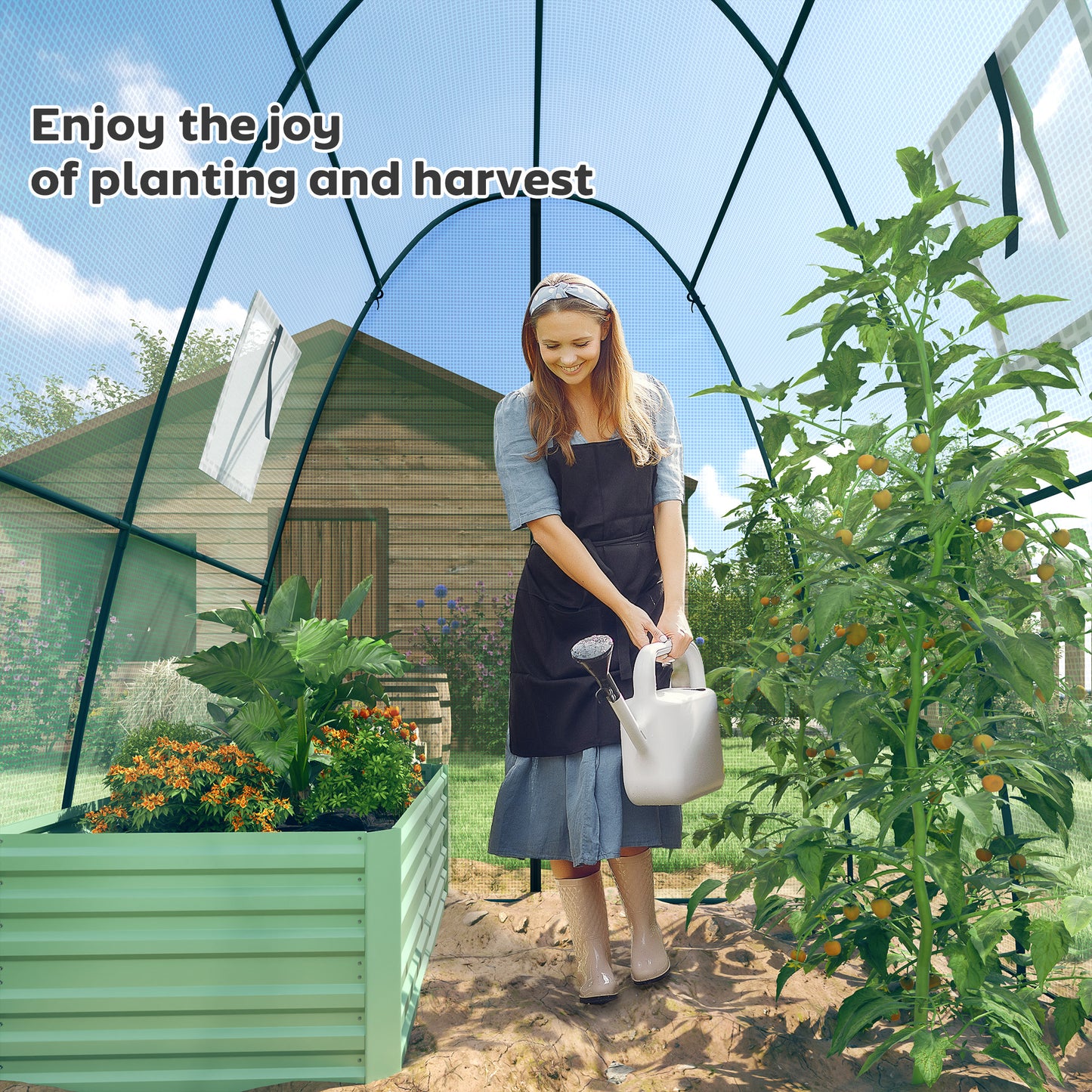 Outsunny Polytunnel Greenhouse 1.8m By 1.8m By 2m Walk In With 2 Doors Screen Windows Sandbag Weights Green