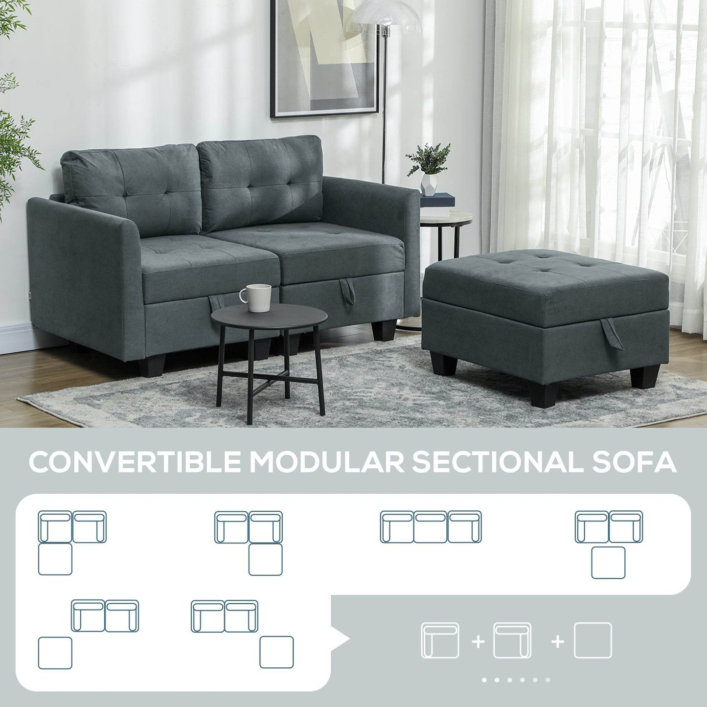 HOMCOM Modular Dark Grey 'L' Shape Sofa with Storage Solutions - ALL4U RETAILER LTD
