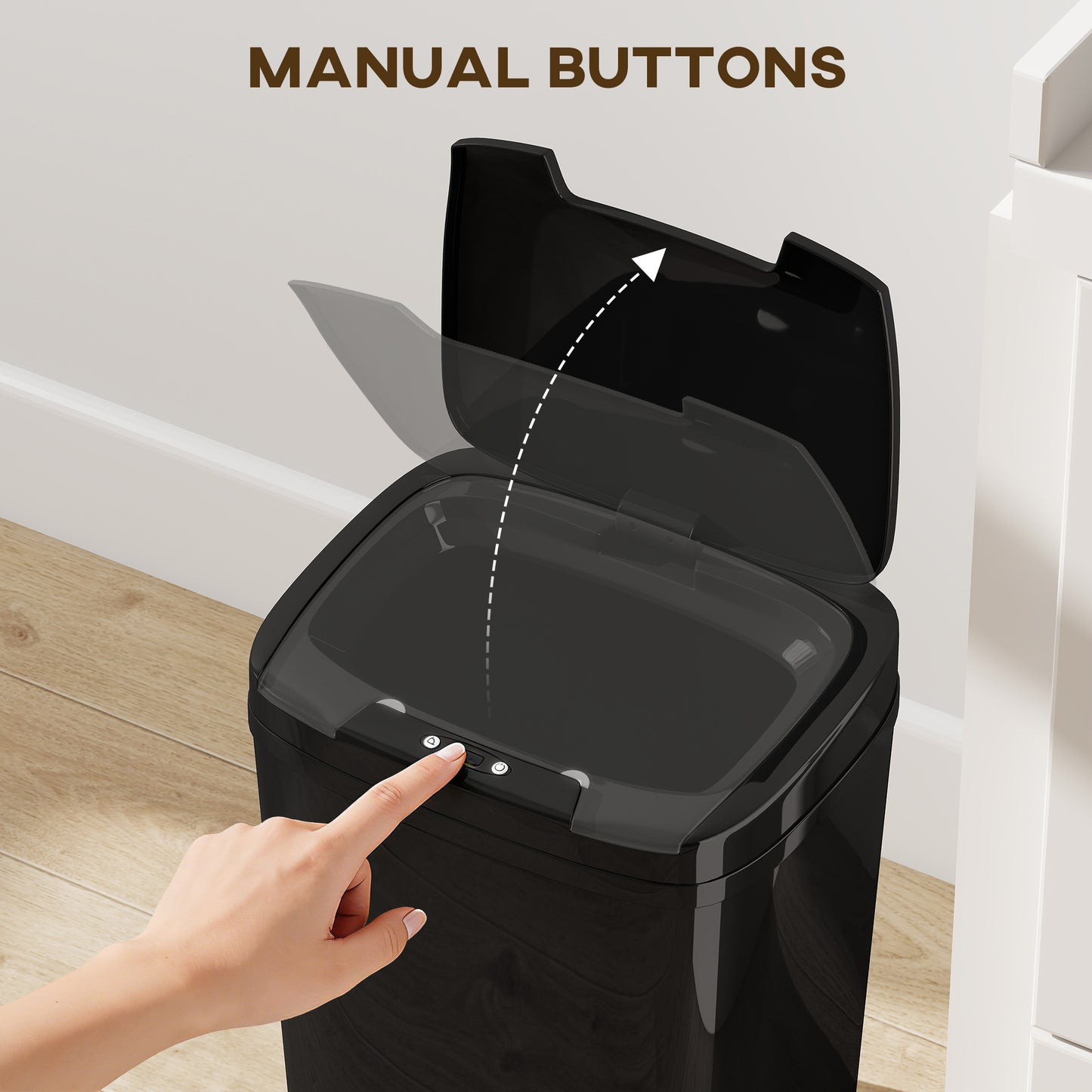 HOMCOM 15L Sensor Bin Touchless Automatic Kitchen Bin with Manual Mode Battery Operated Black