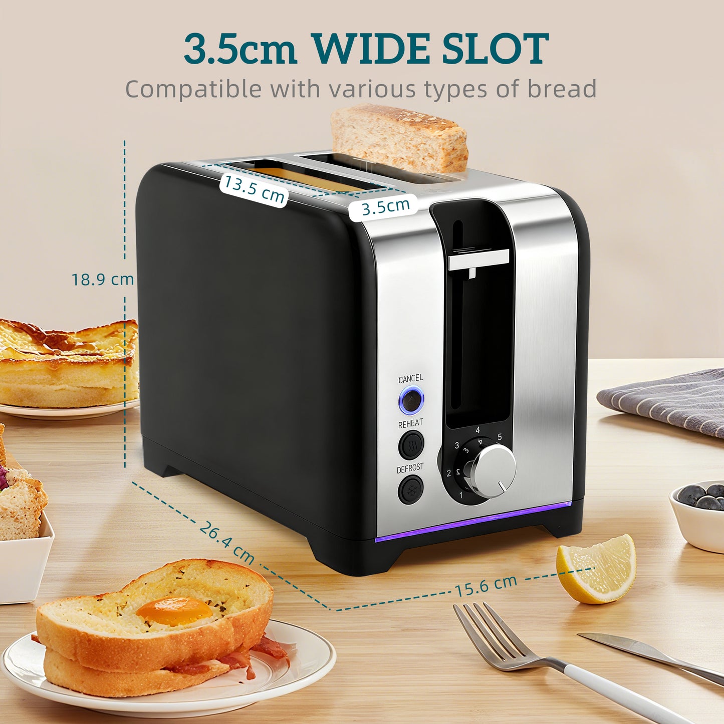 HOMCOM Polished Toaster And Kettle Set Black With Sleek Countertop Design And LED Ambience