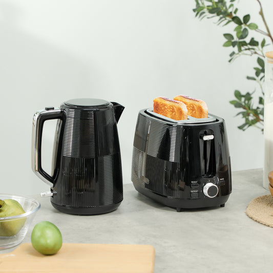 HOMCOM Kettle and Toaster 1.7L 3000W Fast Boil 2 Slice Toaster with 7 Browning Defrost Reheat Boil Dry Protection Black