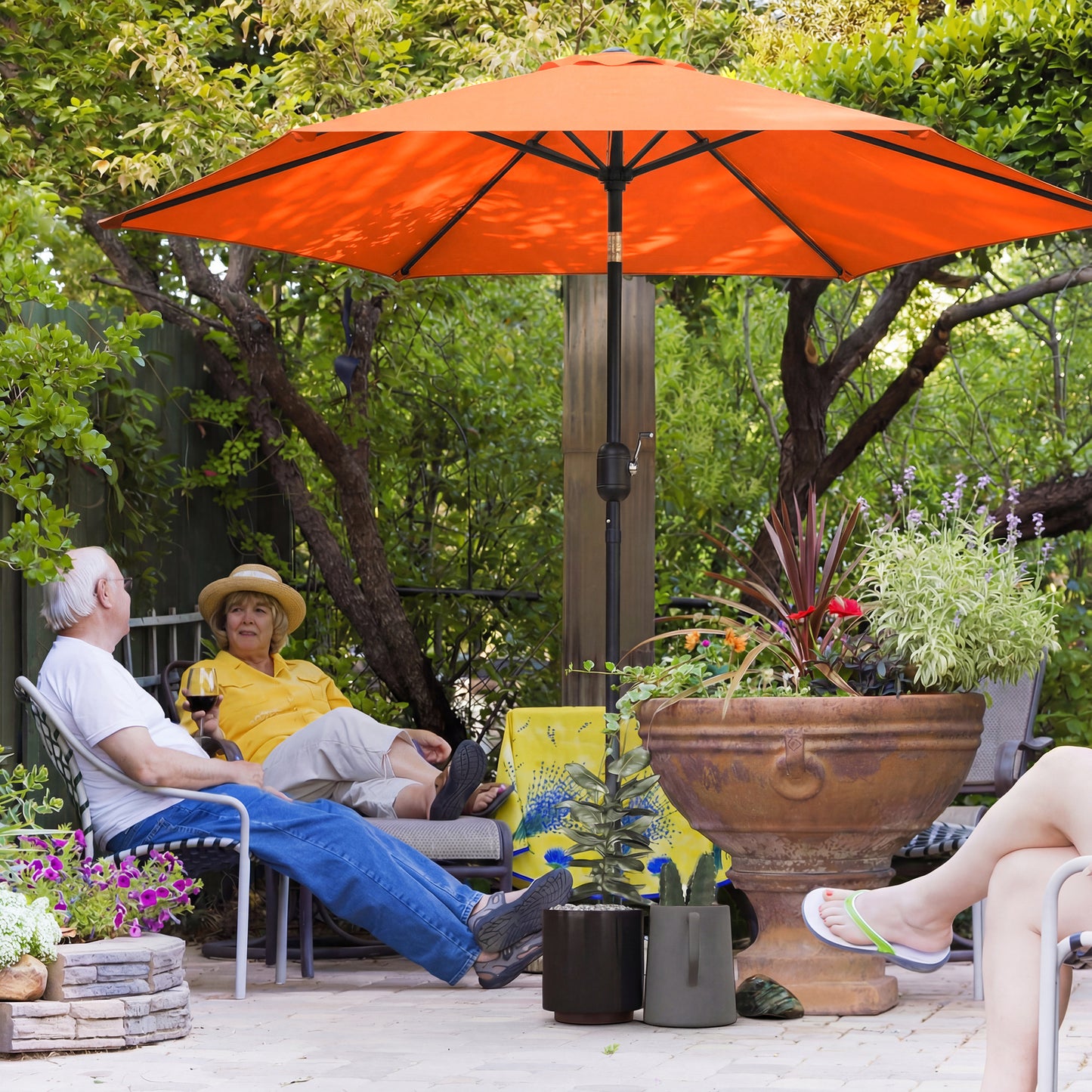 Outsunny 2.6m Garden Parasol Umbrella With Aluminium Pole Outdoor Patio Umbrella Tilt And Crank Vent Orange
