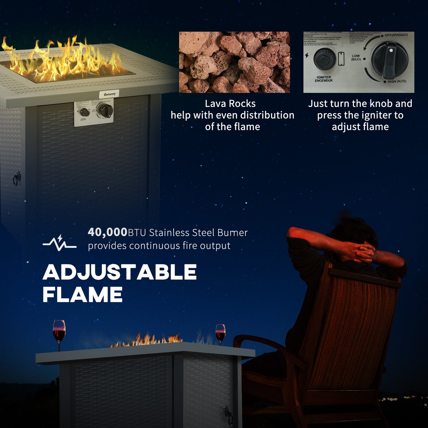 Outsunny 71 By 71 Cm Gas Fire Pit Table 40000 BTU Center Fire Pit Smokeless Burn Black And Dark Grey