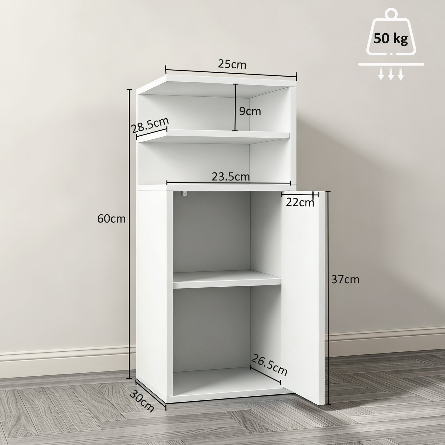 HOMCOM Slim Bedside Table Set Of 2 Narrow Nightstands With Open Cubbies And Cupboard In White For Bedroom