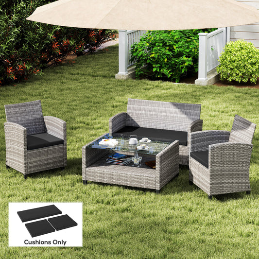 Outsunny Outdoor Seat Cushions For Rattan Furniture Black 3 Piece Set With Two Single Cushions And One Double Cushion