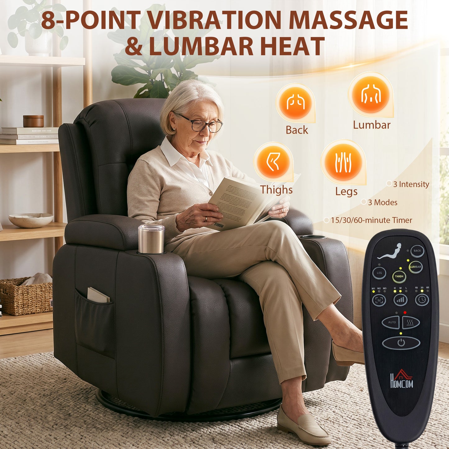 HOMCOM PU Leather Massage Recliner Chair With Footrest And Remote