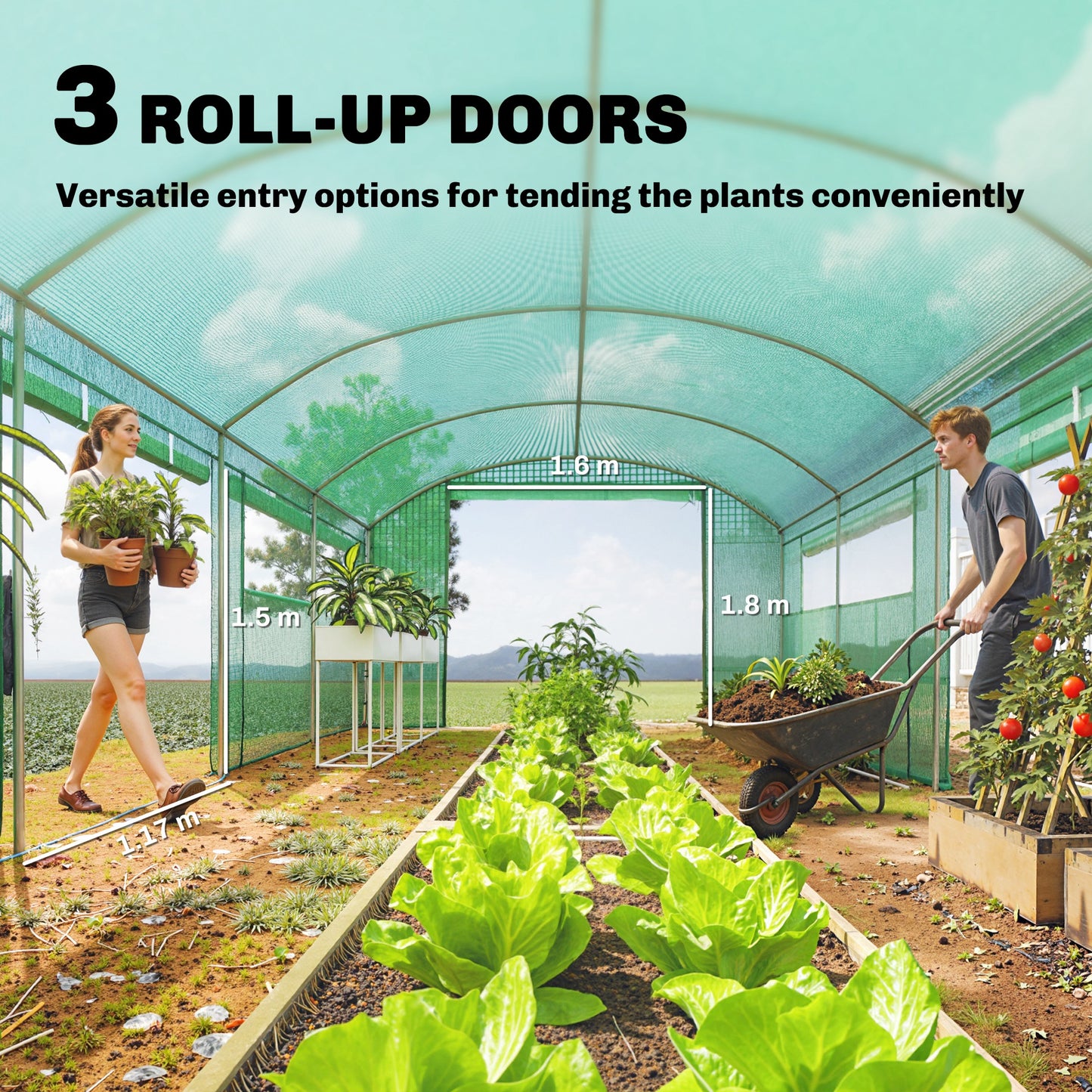 Outsunny 19 x 9.8 ft Walk-In Polytunnel Greenhouse With Roll-Up Doors And Mesh Windows 140gsm Cover