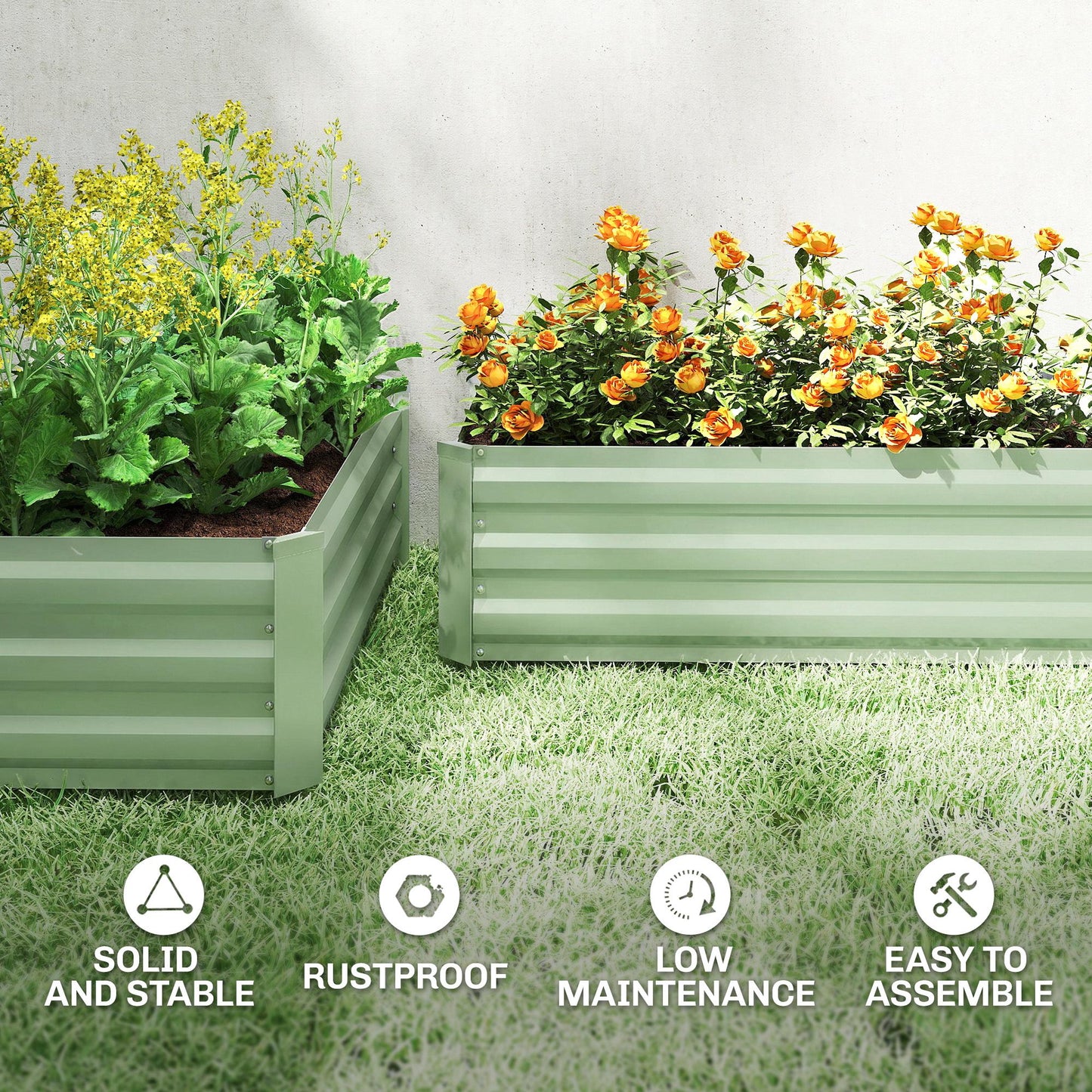 Outsunny Set Of Two 100 X 60cm Steel Planter Boxes Light Green For Outdoor Gardens Balconies And Raised Beds