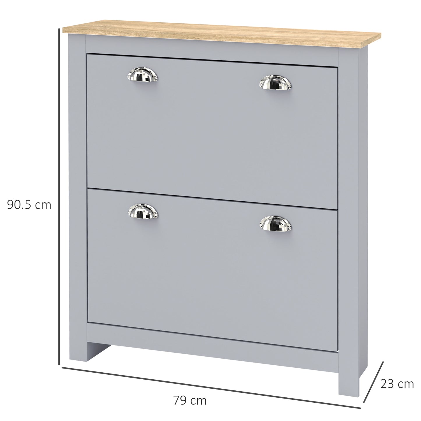 HOMCOM 2 Drawer Shoe Cabinet Narrow Modern Hallway Shoe Storage Cupboard With Flip Doors And Adjustable Shelves Grey
