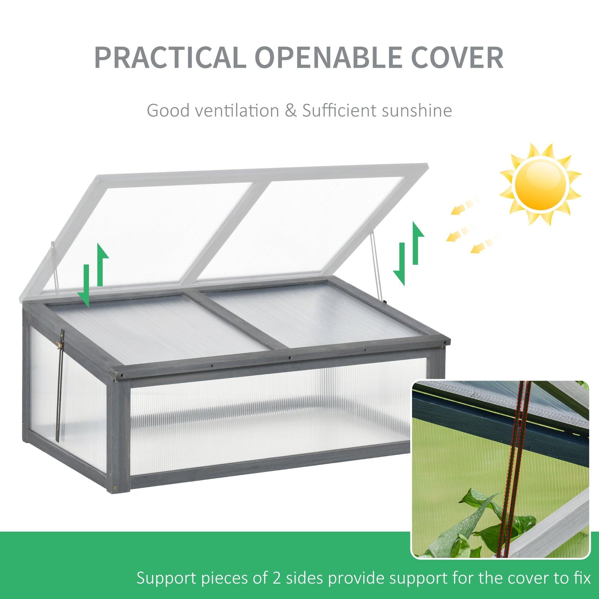 Outsunny Wooden Polycarbonate Cold Frame Greenhouse, Brown, 100x65x40cm - ALL4U RETAILER LTD